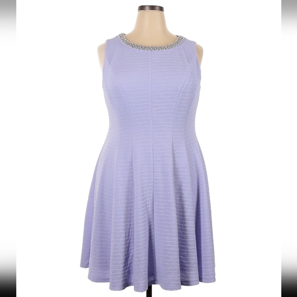 Sleeveless Lilac Fit & Flare Dress with Beaded Neckline